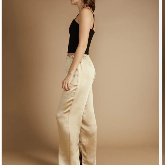 Gold satin pant with side slit, XS, Oak + Fort - Picture 3 of 4